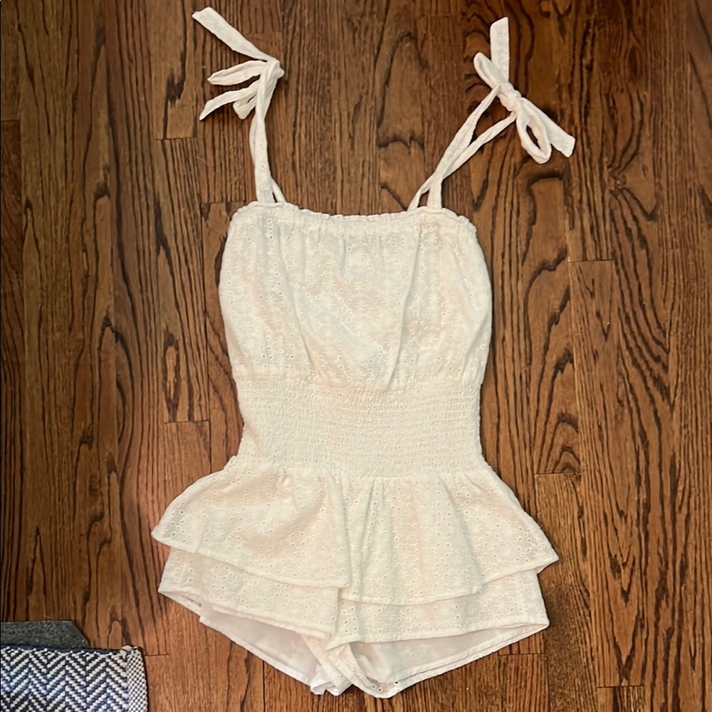 Lost + Wander White Ruffled Jumpsuit